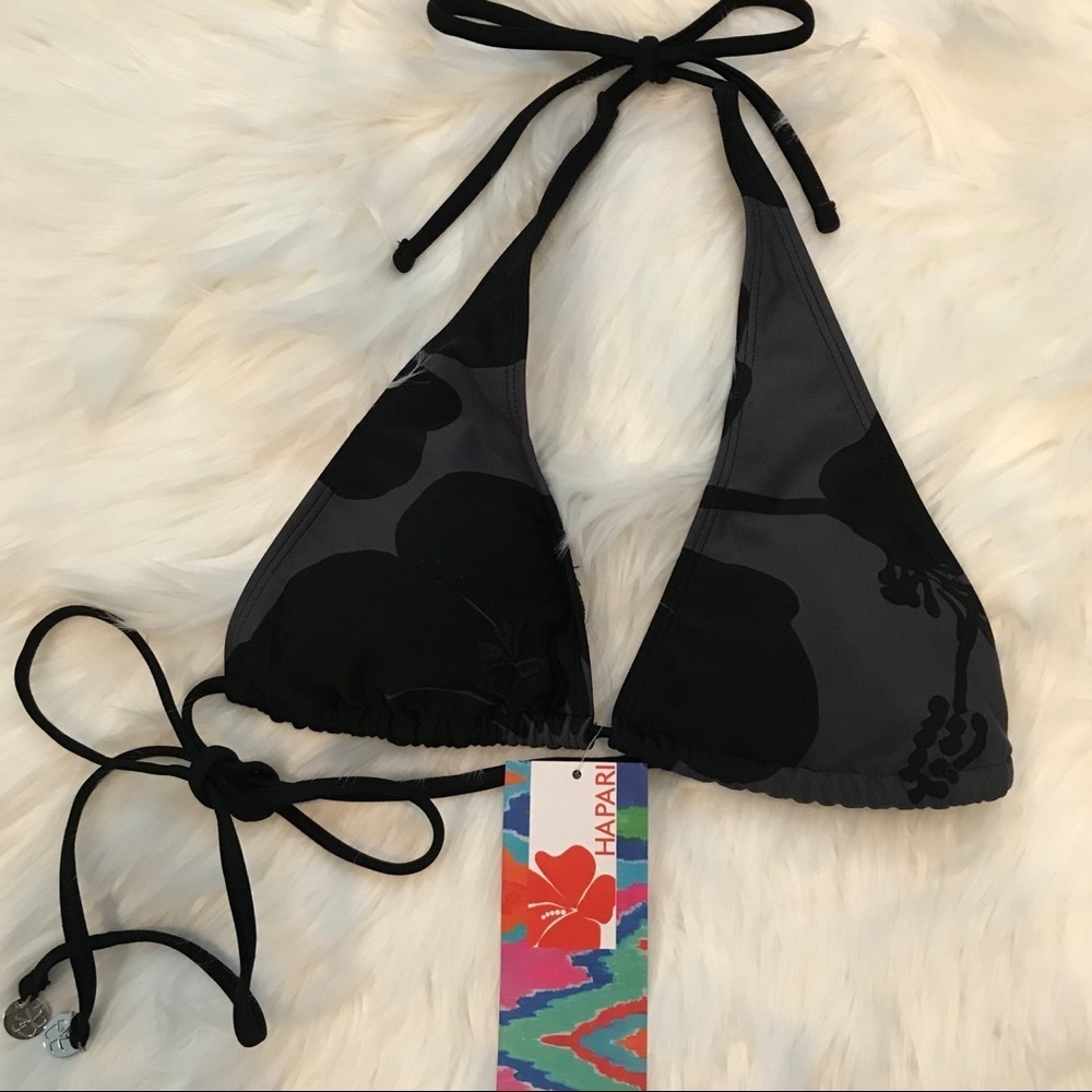 Hapari Midnight Hibiscus String Bikini Top. Size XSmall. NWT